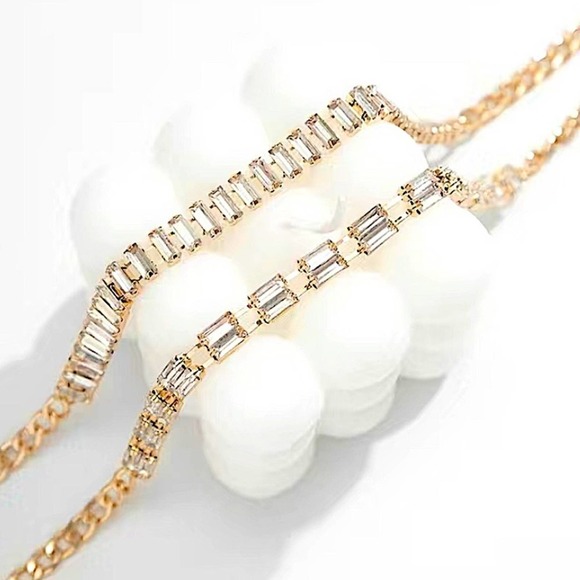 Gold Plated Diamond Baguette Multilayer Choker Necklace - Picture 4 of 8